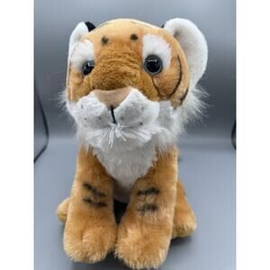 Plush Tiger Stuffed Animal Toy Brown White Sitting Soft 9” Wildlife Zoo